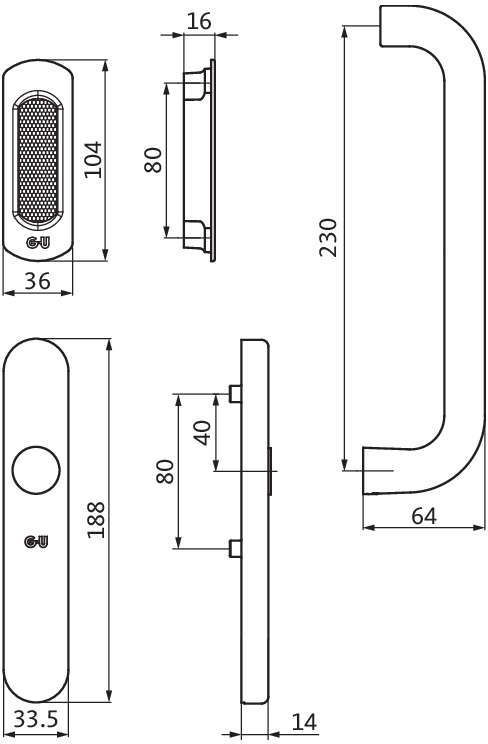 Drehgriff Rondo innen 180° o.PZ m.Musch