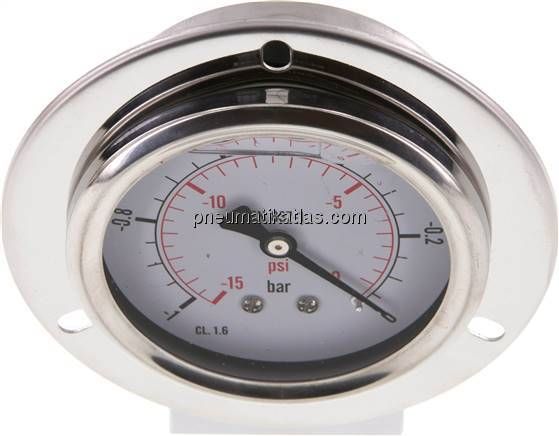 Glycerin-Einbaumanometer,Frontring, 63mm, -1 bis 0 bar