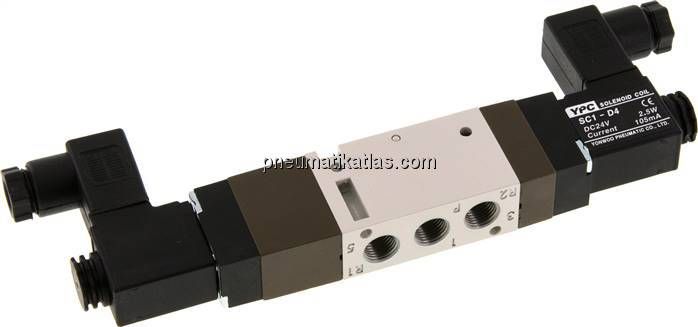 5/3-Wege Magnetventil, G 1/8", Mittelstellung geschlossen, 24 V=