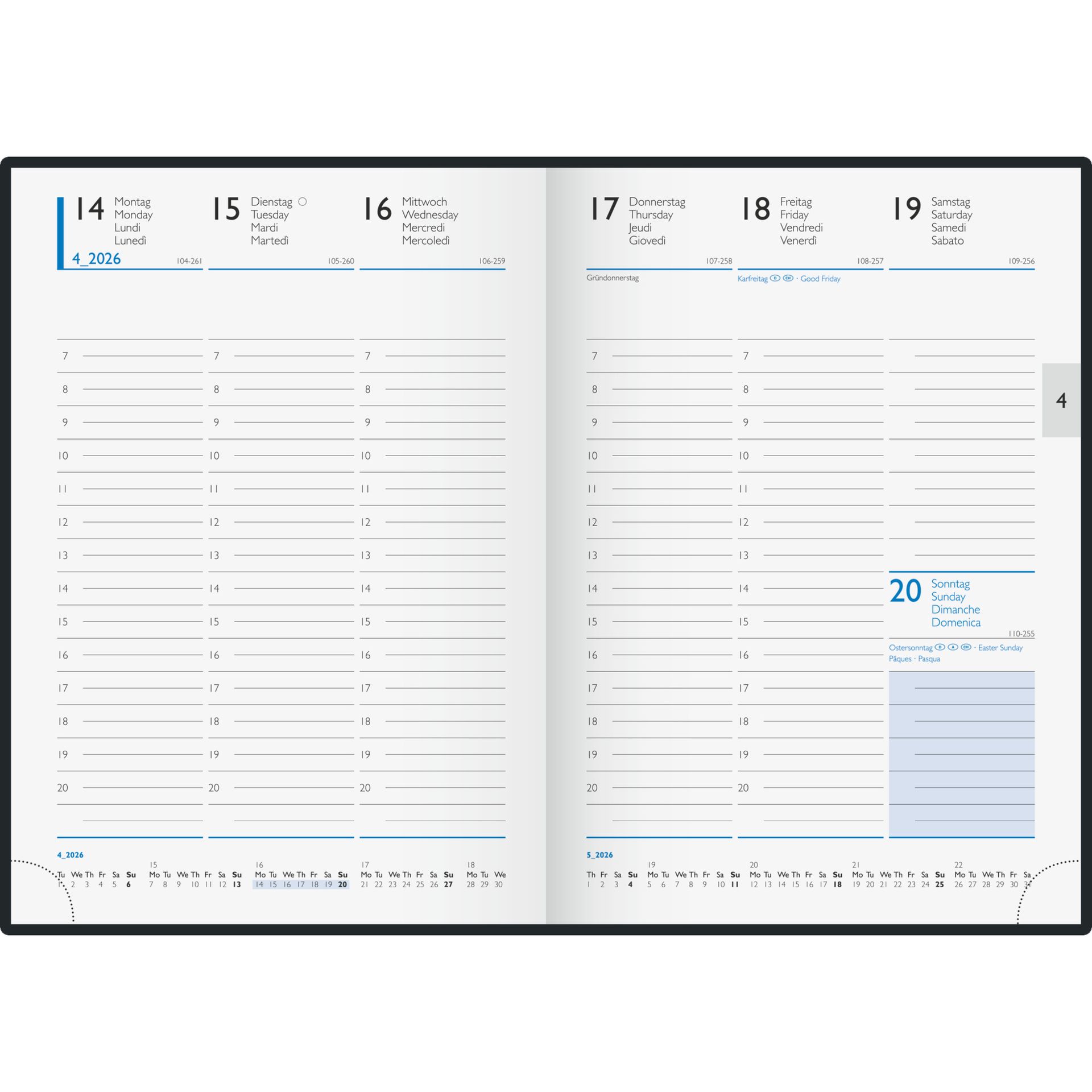 Buchkalender 14,5x20,6cm 1W/2S 128S sw