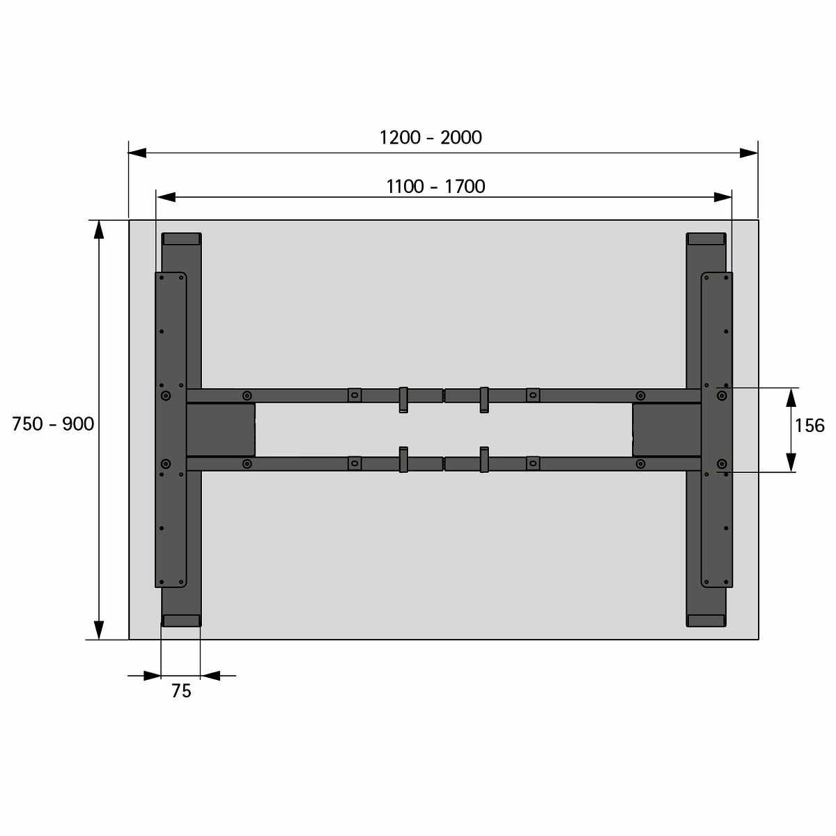 Steelforce Pro 370 SLS Tischgestell T-Fuss Schwarz