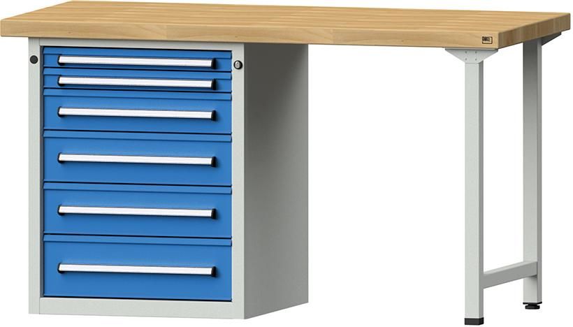 Anke Kombi-Werkbank B1500xT700xH840mm RAL7035/5012 BMP: 40 mm 6 Schubladen