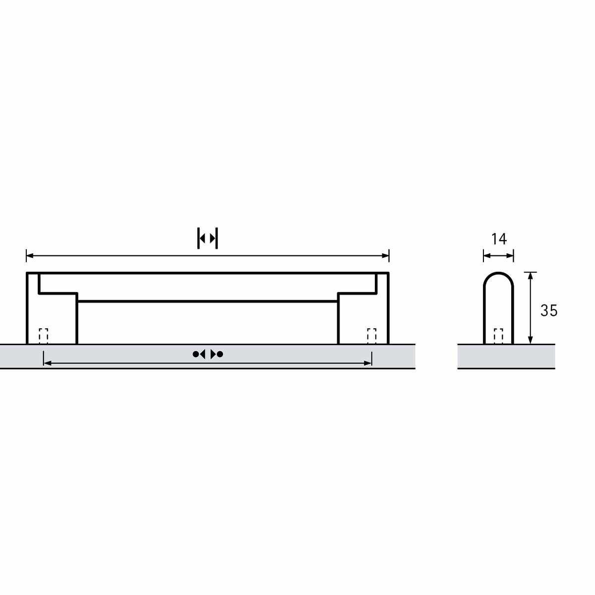 Griff Brema, •–• 640, L 682 mm, B 14 mm, H 35 mm,