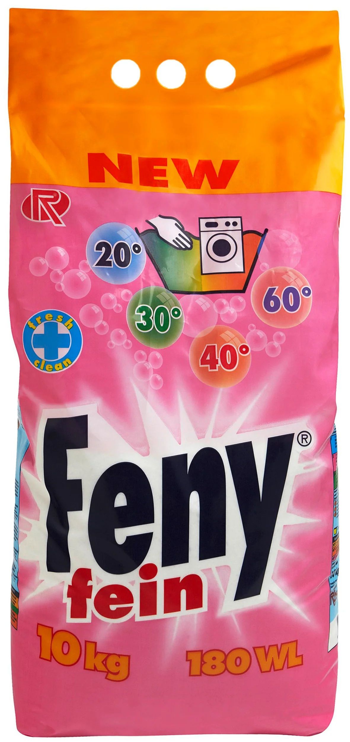 Feny fein 10 kg, ideal für Fein- und Buntwäsche, wirksam ab 20° bis 60°C, ohne Bleichmittel, im Kunststoffsack mit Griff