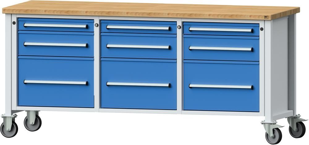 Anke Kastenwerkbank B2000xT700xH930mm RAL7035/RAL5012 BMP 40mm 9 Schubladen