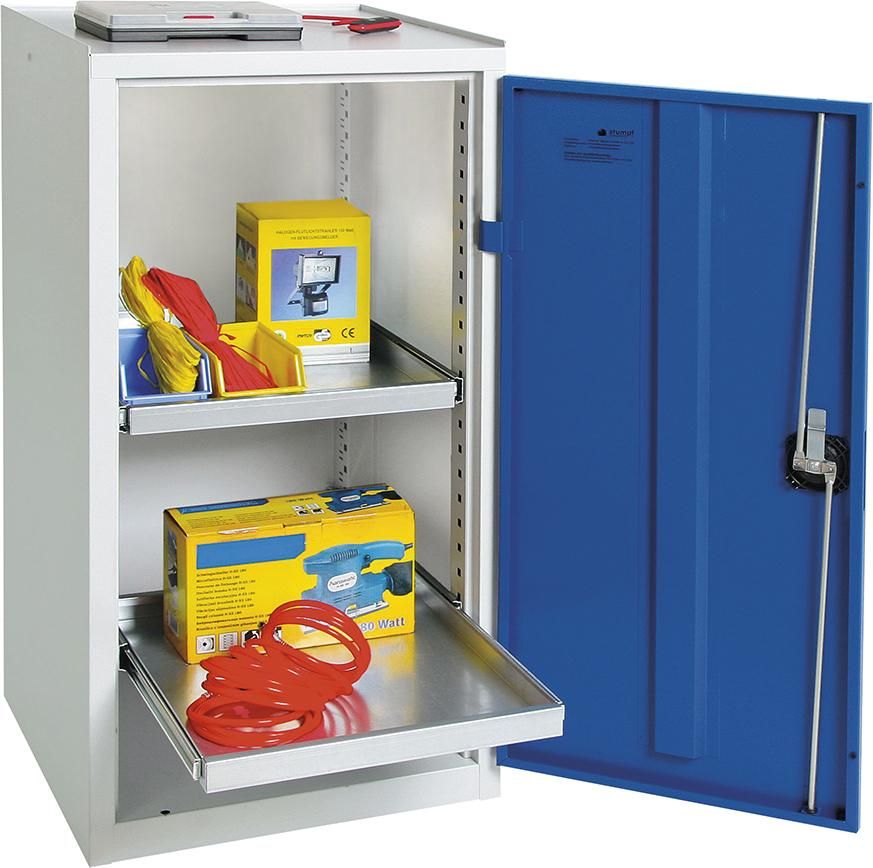 Flügeltürenschrank B500xT500xH900 mm RAL 7035/5010 2 Fachböden