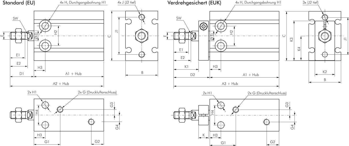 Direktmontagezylinder, Kolben 6mm,Hub 5mm, Standard