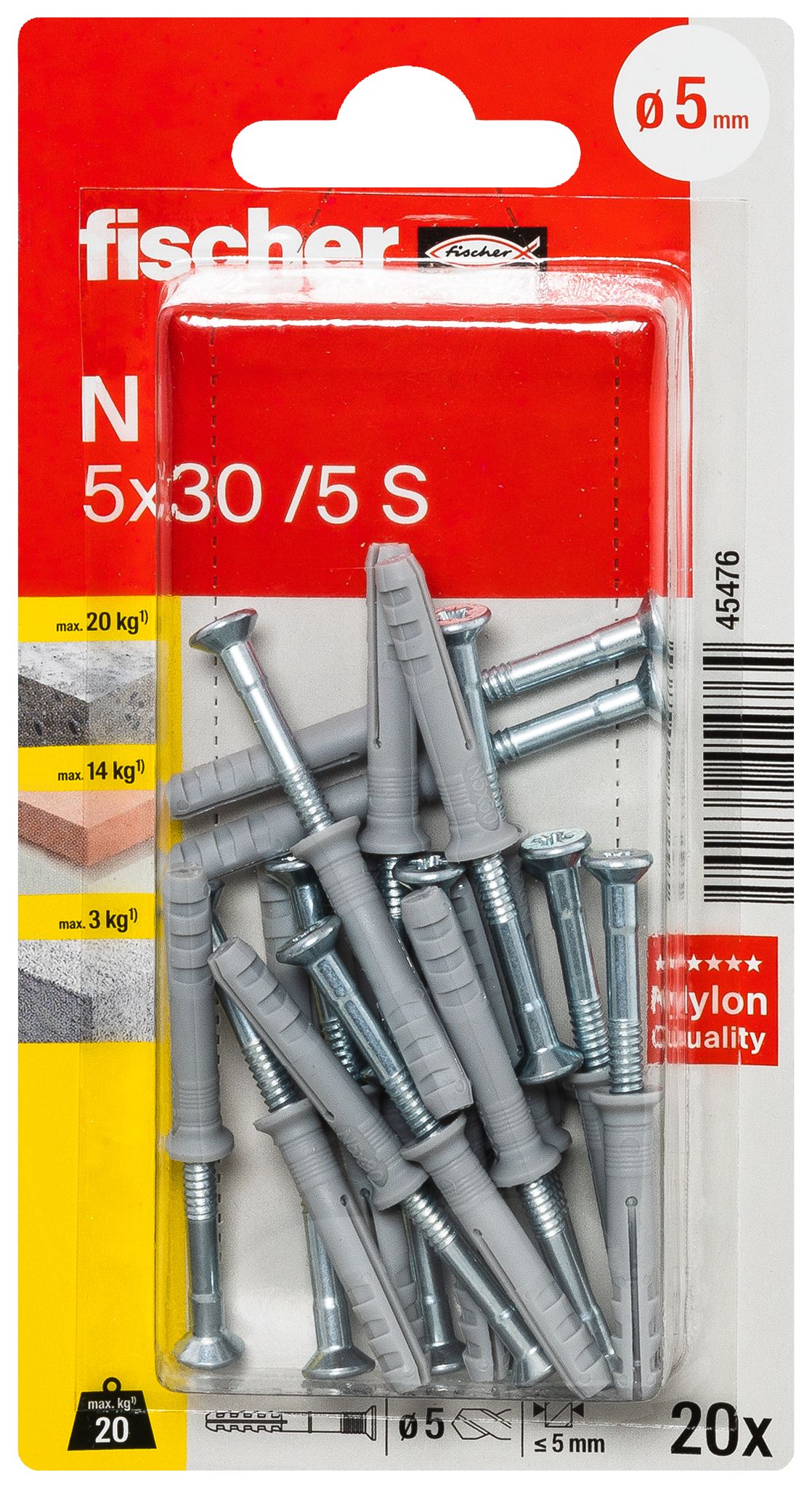 Nageldübel N 5x30/10 S K (20)