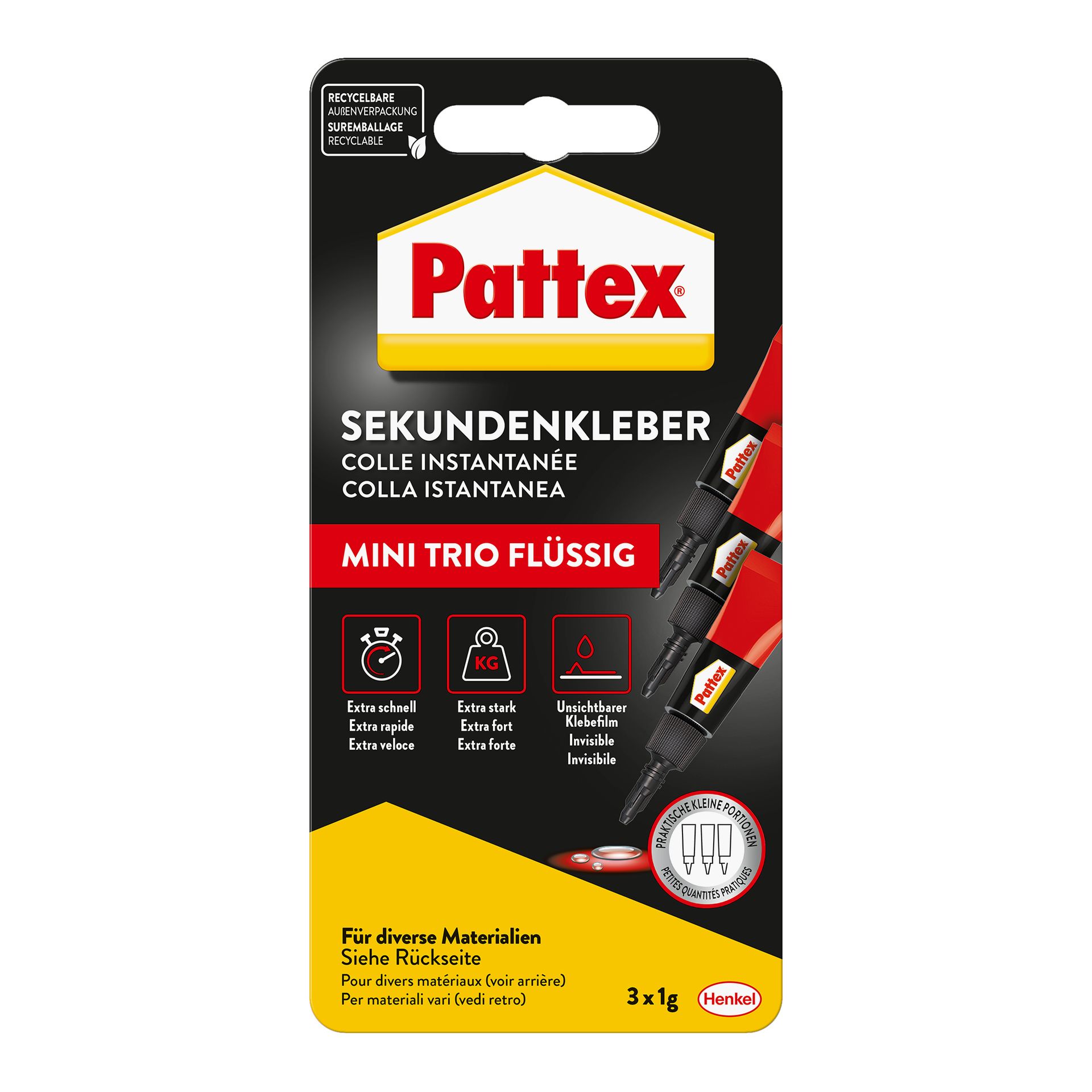 Sekundenkleber Mini Trio Tube 1g 3 St./Pack.