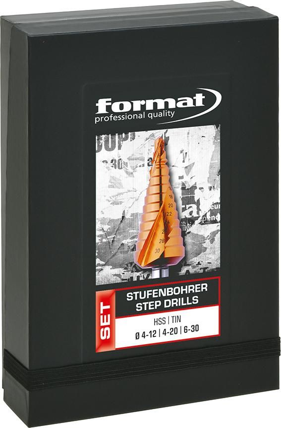 Stufenbohrer-Set HSS TiN spiralgenutet 4-30mm FORMAT