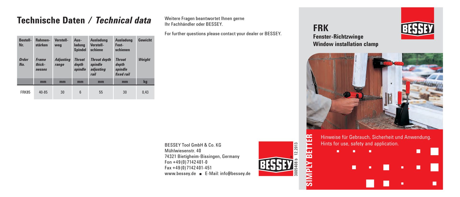 BESSEY Fensterrichtzwinge, "FRK"