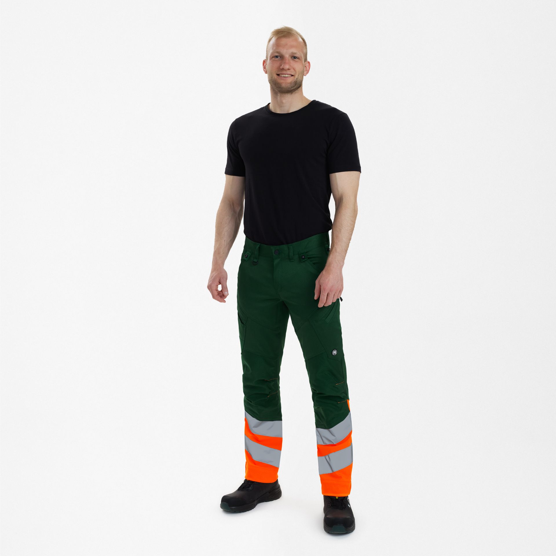 Safety Arbeitshose mit 2-Wege-Stretch Grün/Orange, Gr. 42