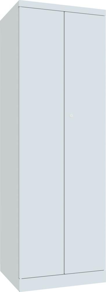 Putzmittelschrank Trennwand, 4 Böden 180° auf Sockel RAL 7035 B600xT500xH1800mm