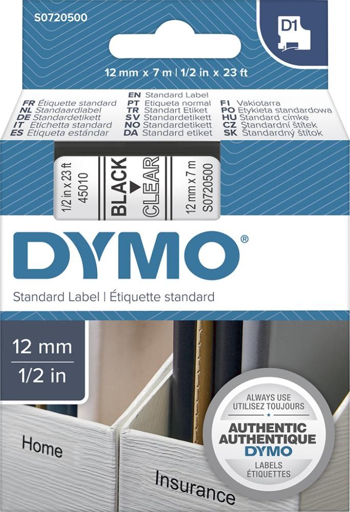 Schriftband D1 45010 schwarz/transparent 12mmx7m DYMO