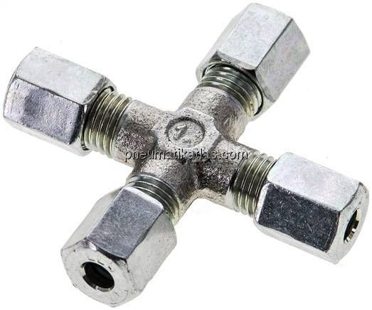 Kreuz-Schneidringverschraubung 4 LL (M8x1), Stahl verzinkt