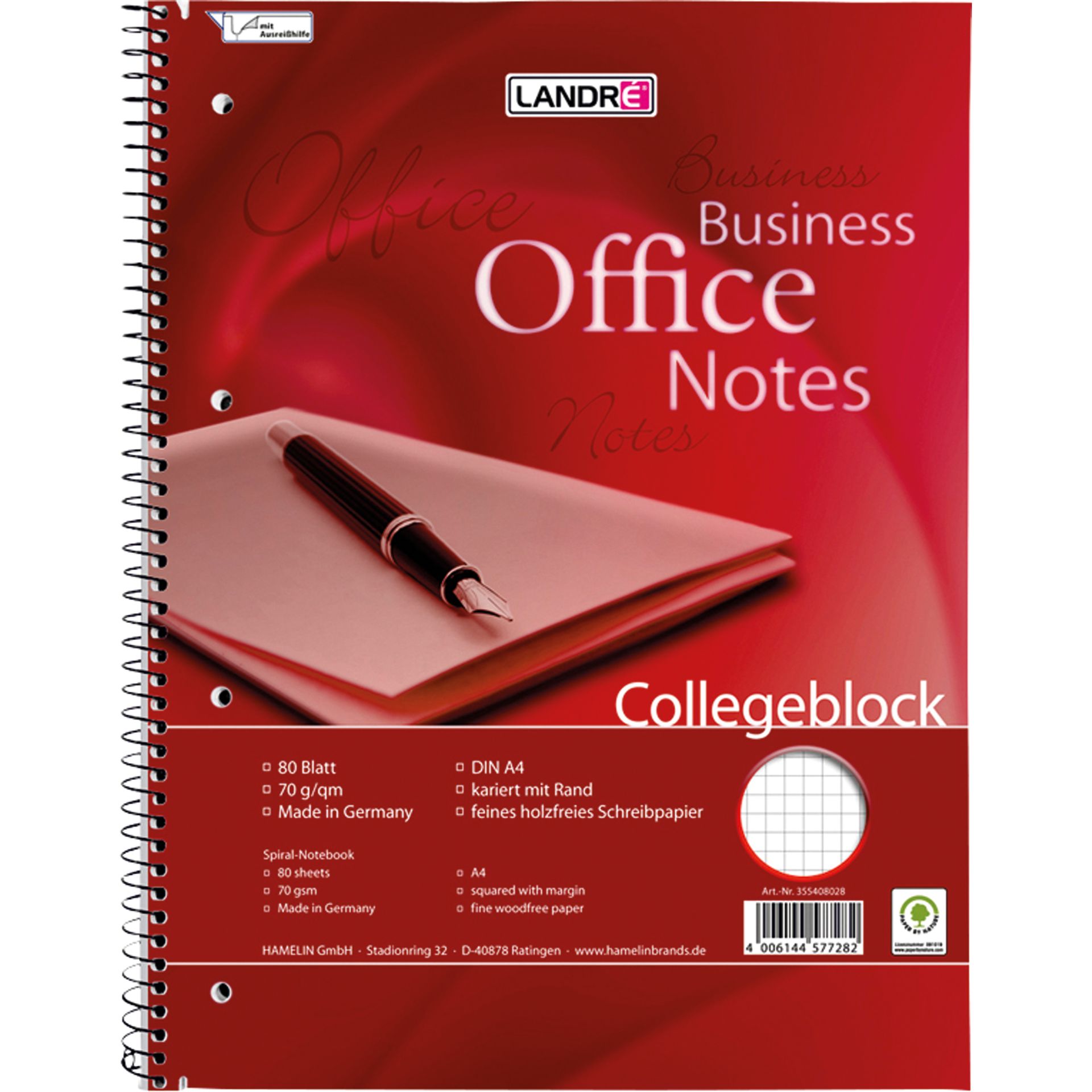 Collegeblock A4+ 80Blatt Rand kariert