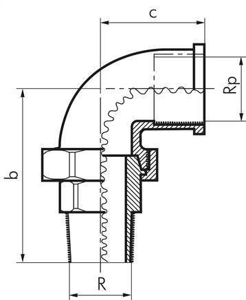 Winkel-Verschraubung konisch dichtend Rp/R 3/8"(IG/AG)