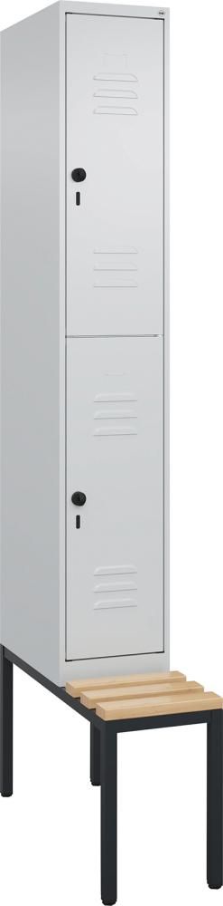 Doppelst. Schrank CLASSICB300xT500xH2120 mm RAL 7035/7035, 1x2Abteilemit untergeb. Sitzbank