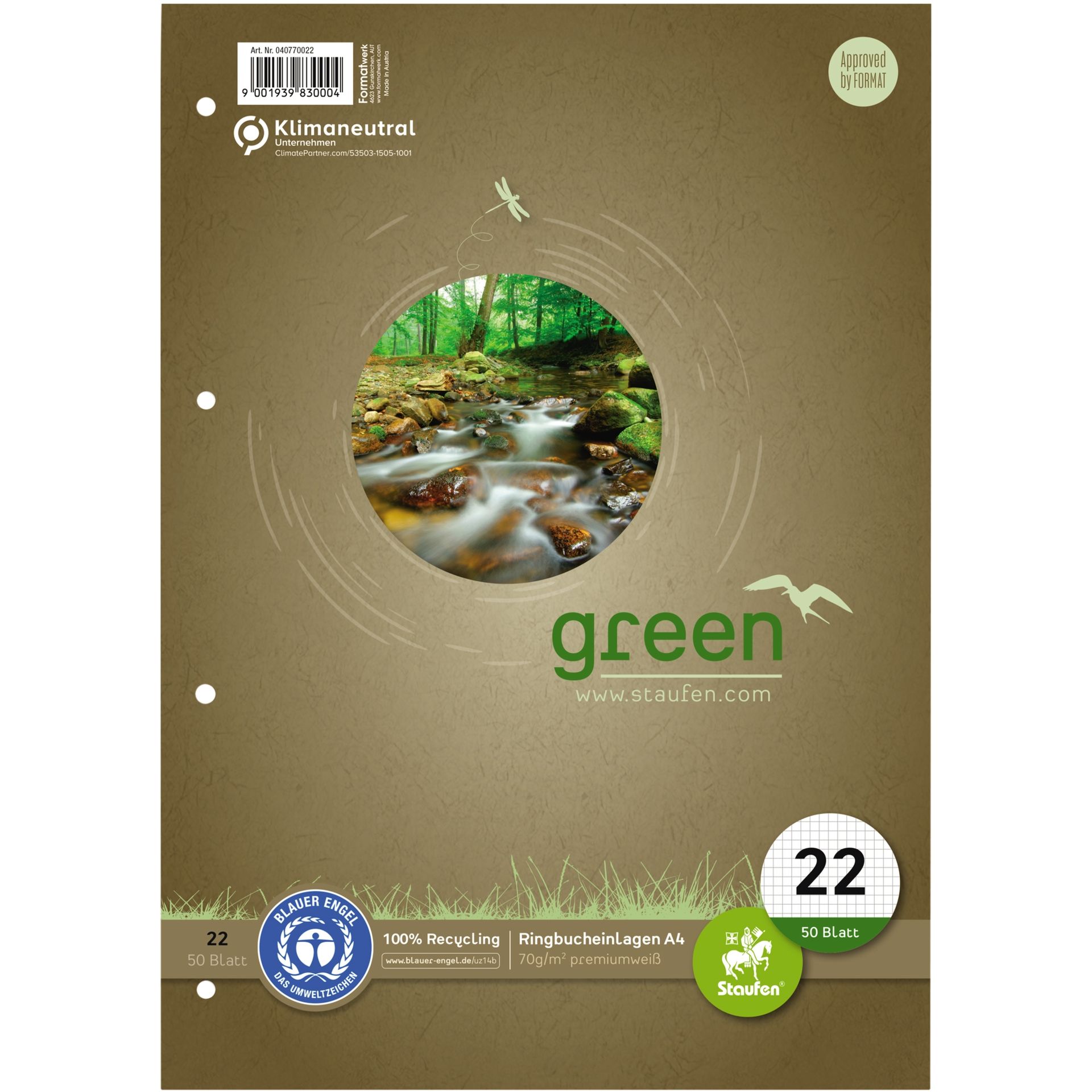 Ringbucheinlage Green DIN A4 70g kariert 50Bl