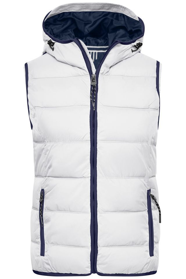 Ladies' Maritime Vest Modische Steppweste mit angeschnittener Kapuze weiß/blau, Gr. L