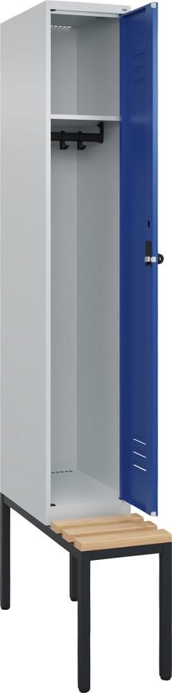 Garderobenschrank CLASSICB300xT500xH2120 mm RAL 7035/5010, 1 Abteil mit untergeb. Sitzbank