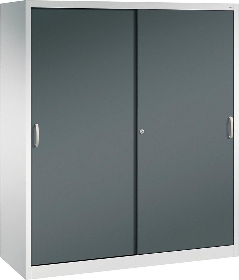 Schiebetürenschrank B1600xT600xH1950 mm RAL 7035/7016,8Fachböden mit Mitteltrennwand