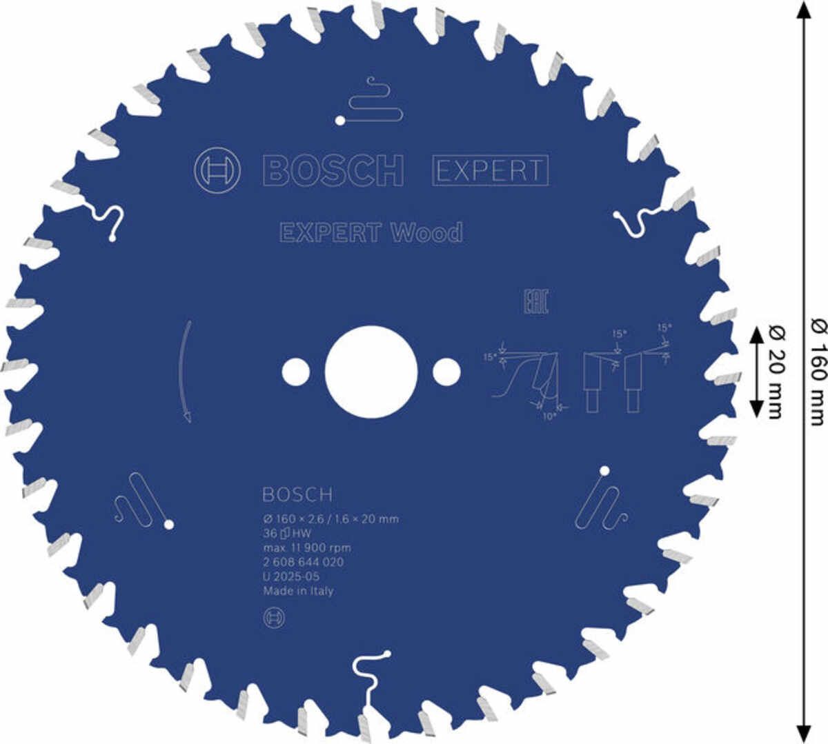 EXPERT Wood Kreissägeblatt, 160x2,6/1,6x20 mm, Z36