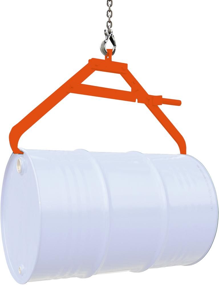 Fass-Scherengreifer Kran 1 x liegendes Fass Tragkraft 360kg reinorange RAL 2004