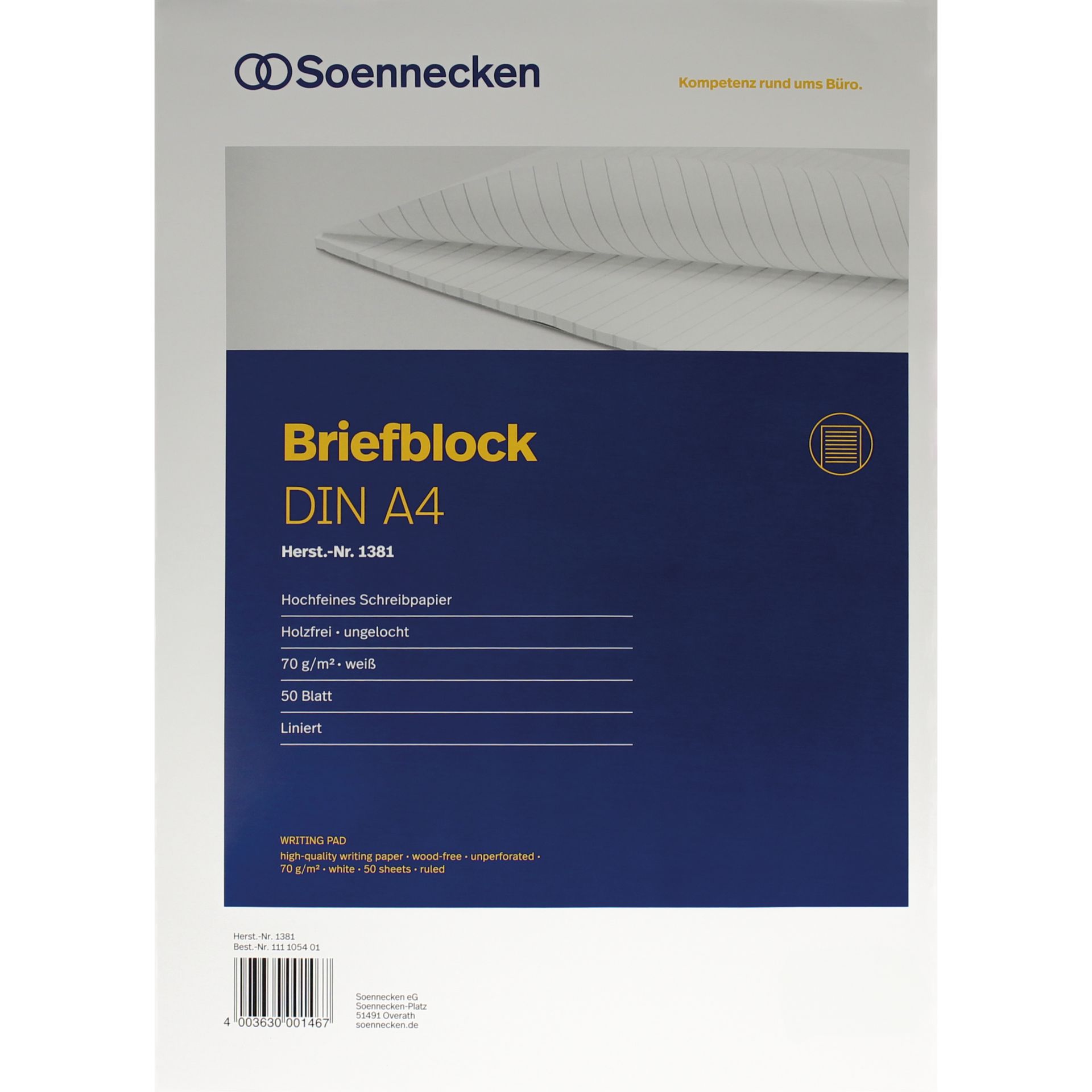 Briefblock DIN A4 70g holzfrei 50Blatt liniert weiß