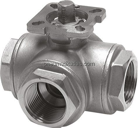 3-Wege-Kugelhahn, Direktmontageflansch G 1/4", L-Bohrung