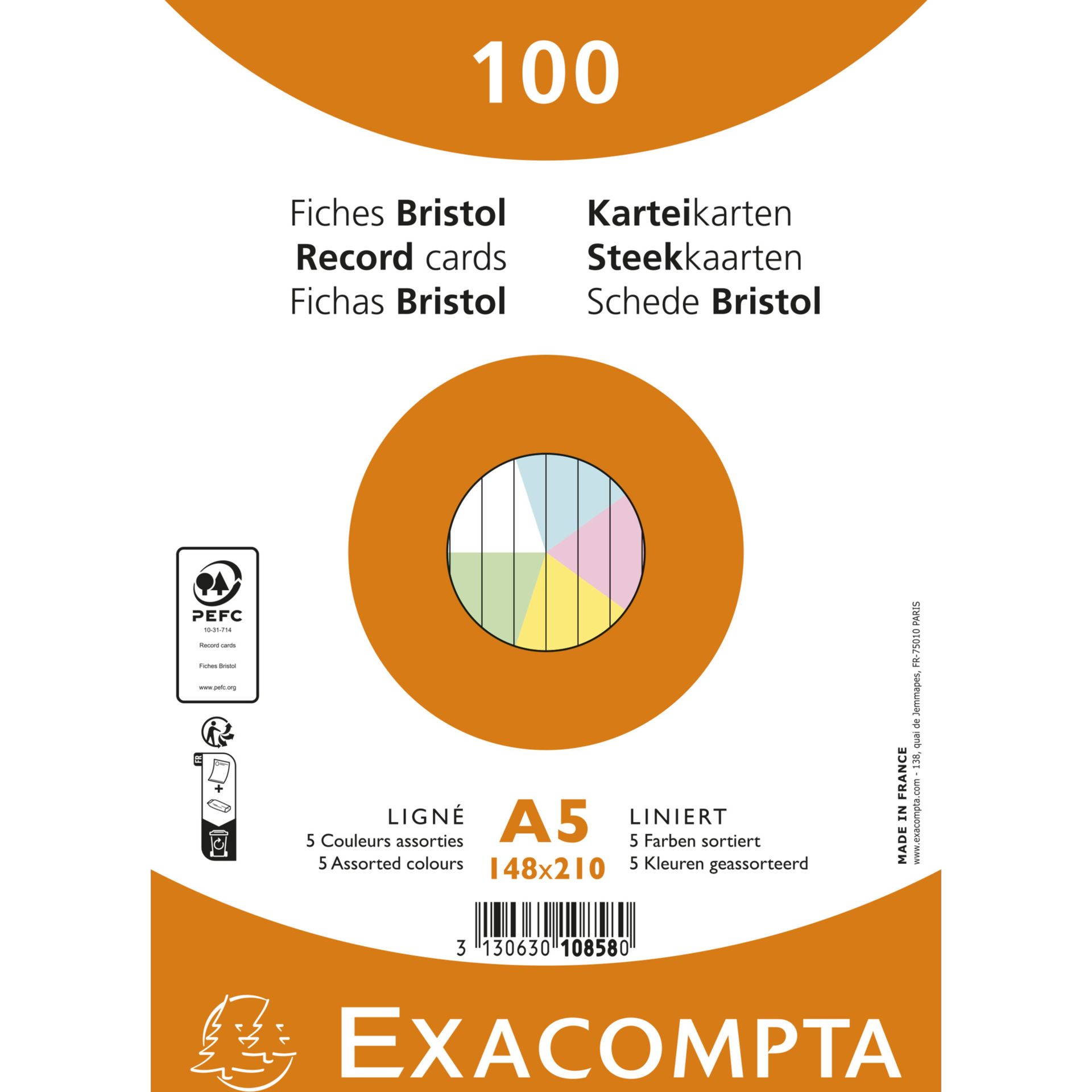 Karteikarte A5 liniert sort. 100St.