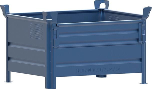 Stapelbehälter RAL5010 B1000xT800xH600 mm Nutzlast0,5t Auflast2,5t mit 1/2 Klappe
