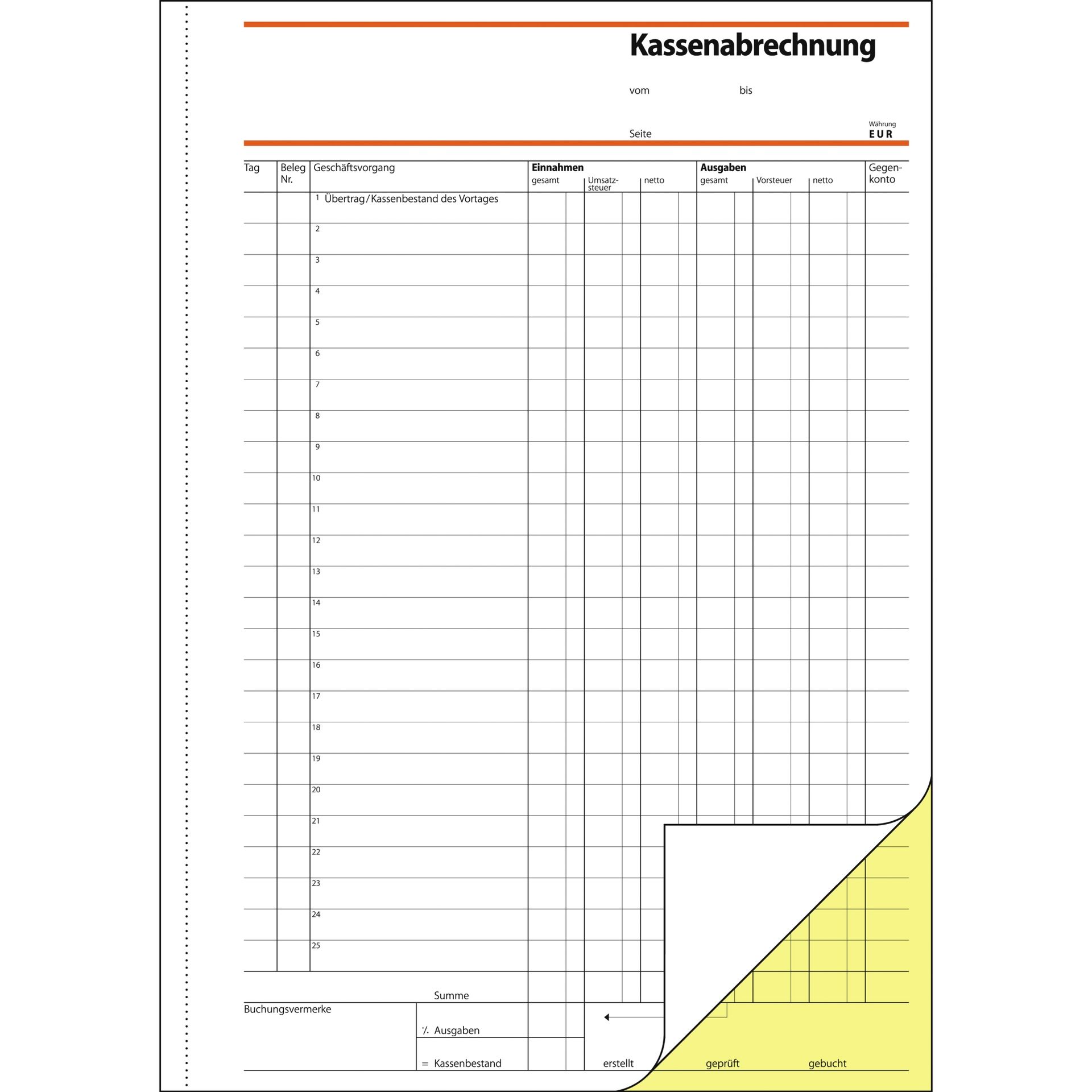 Kassenabrechnung A4 SD 2x40Bl