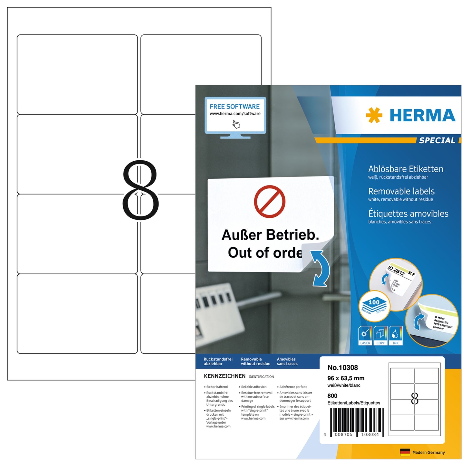 Etikett 96x63,5mm weiß 800 St./Pack.