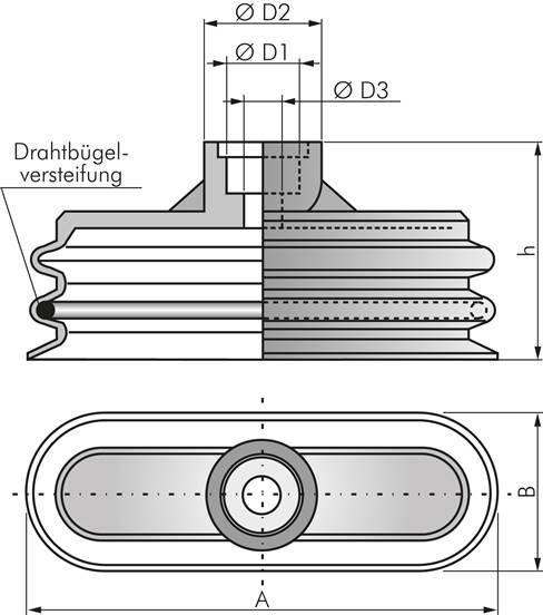 Ovalbalgsauger, 25 x 8mm, Hub 6,0mm, NBR (60A, grau)
