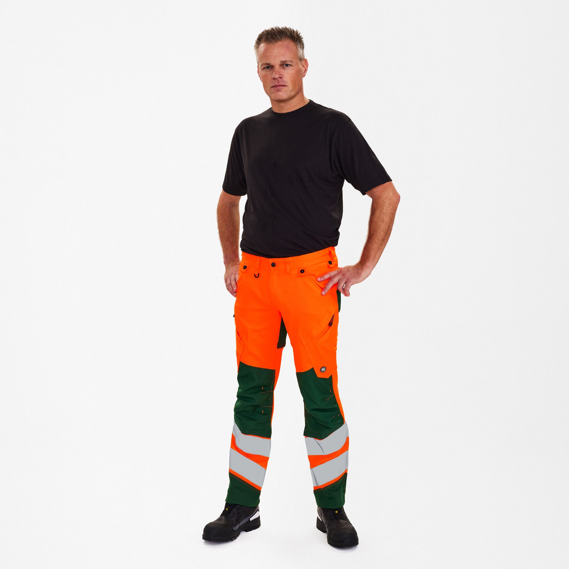 Safety Arbeitshose mit 2-Wege-Stretch Orange/Grün, Gr. 42