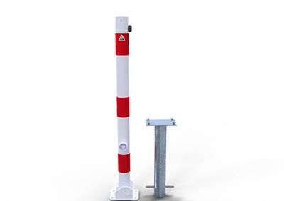 Absperrpfosten rot/weiß H1300xD60 mm umlegbar mit Dreikantverschluss zum Einbetonieren Schake