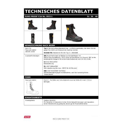 ELTEN Feuerwehrstiefel EURO PROOF F2A Stiefel (High), Schwarz, Gr. 44