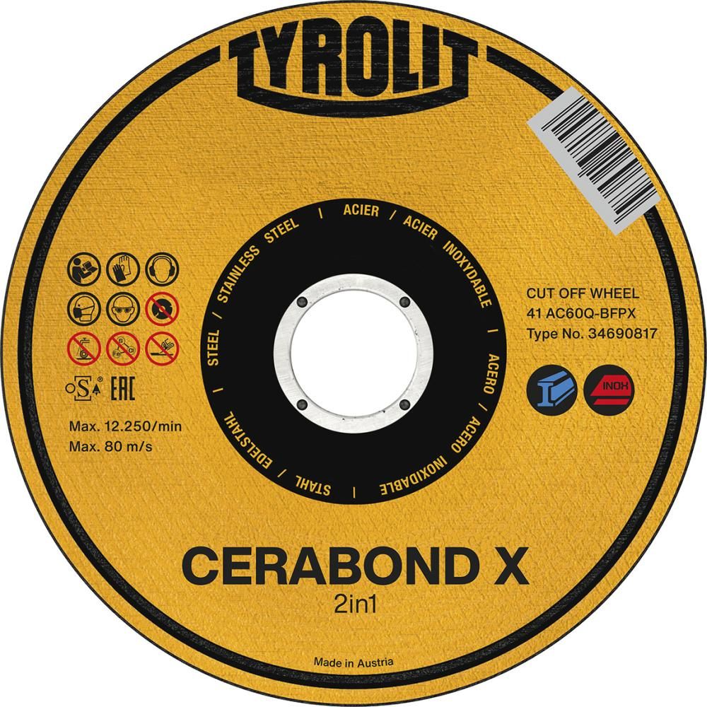 Trennscheibe CERABOND X 125 x 1 mm, gerade Stahl+INOX Tyrolit