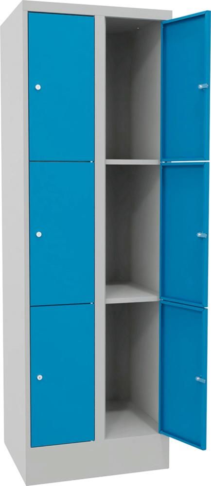 PAVOY Schließfachschrank m. Sockel 3 Fächer 2 Reih. Abt.br. 300mm 7035/5012 B600xT500xH1850