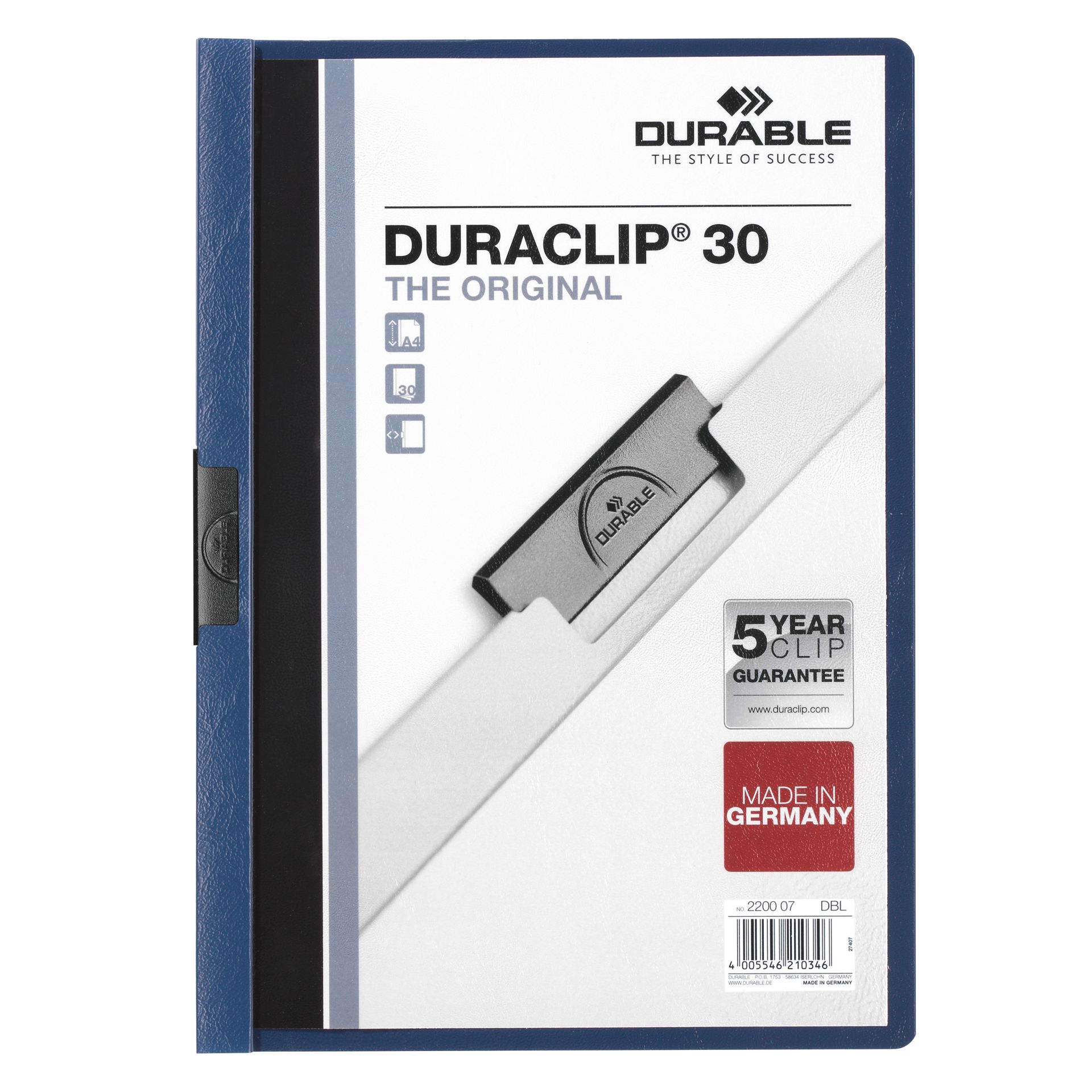 Klemmmappe DURACLIP 30 DIN A4 Hartfolie d.blau