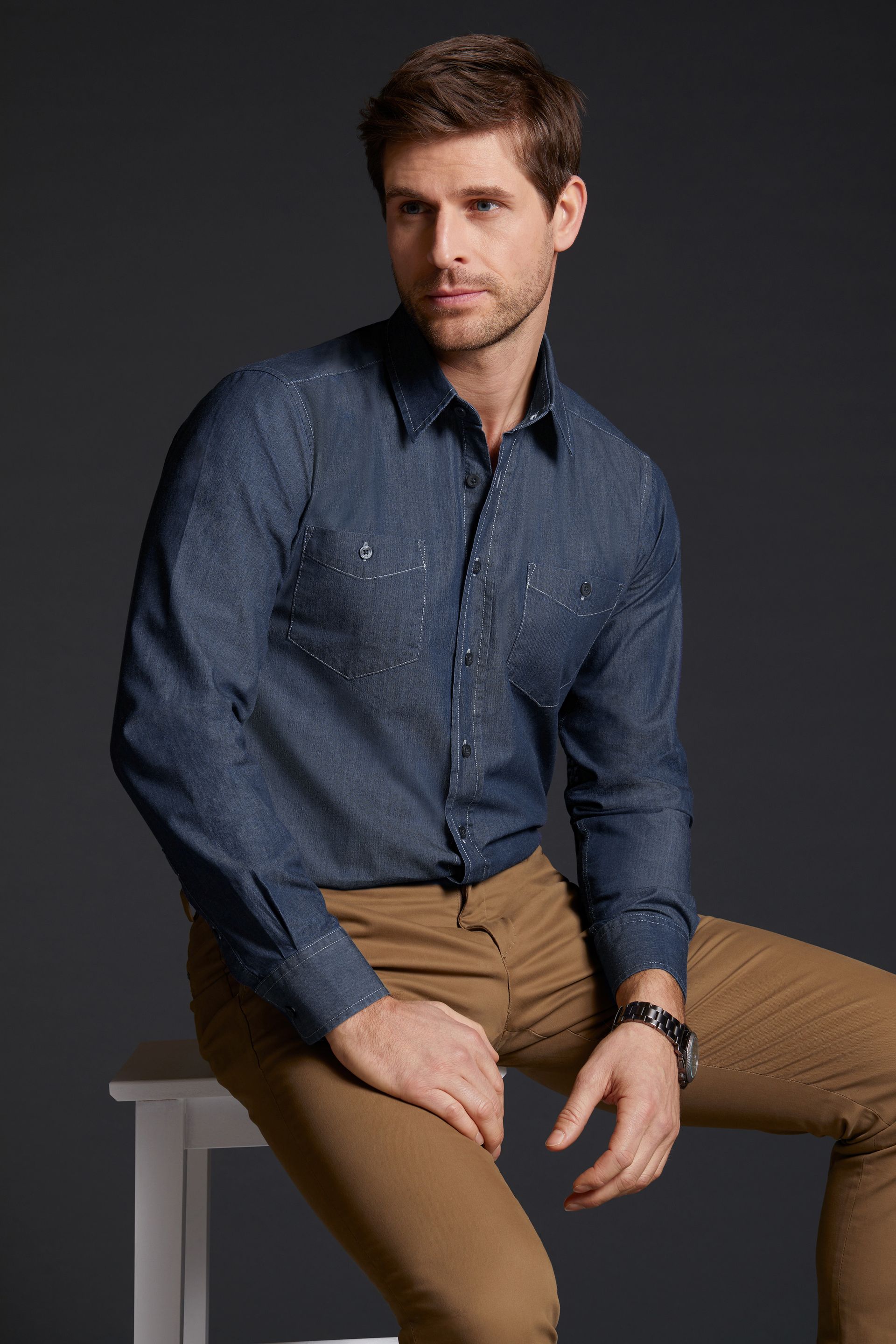 James & Nicholson JN629 Herren-Hemd, Blau (dden), Gr. L