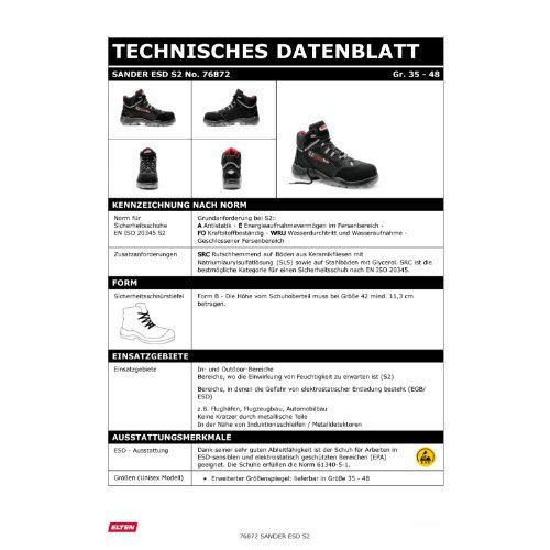 ELTEN SANDER Sicherheitsstiefel Mid S2 ESD, Schwarz, Gr. 36