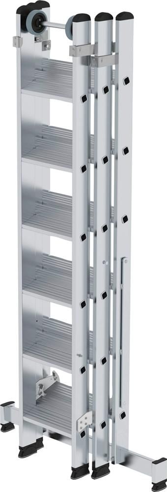 Alu-Mehrzweckleiter 3x6 Stufen Leiterlänge 1,96m eingef.Arbeitshöhe bis 5,20 m