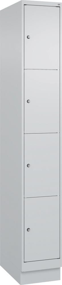 Fächerschrank CLASSIC B300xT500xH1950 mm RAL 7035/7035, 1x4 Fächermit 100 mm hohem Sockel