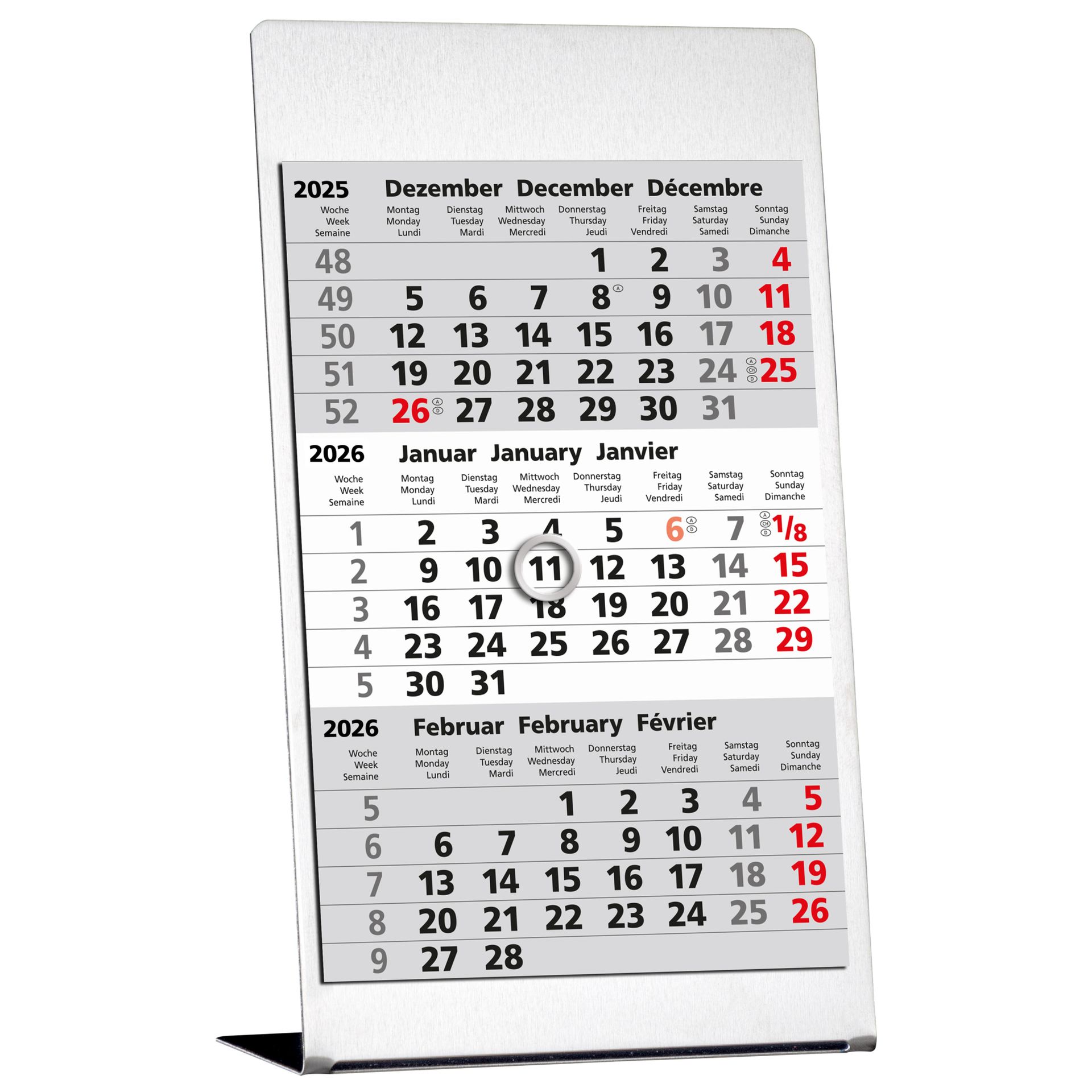 Tischkalender 10,5x18cm Edelstahl 3M/1S