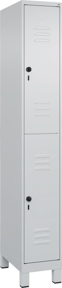 Doppelst. Schrank CLASSICB300xT500xH1950 mm RAL 7035/7035, 1x2Abteilemit 100 mm hohen Füßen