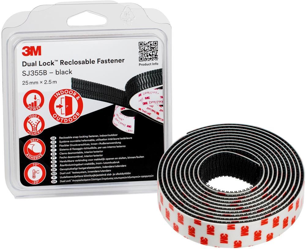 3M Dual Lock SJ3550 Schw. 40Köpfe/cm² Flexibler Druckverschluss25mm x 2,5 m x 5,7 mm