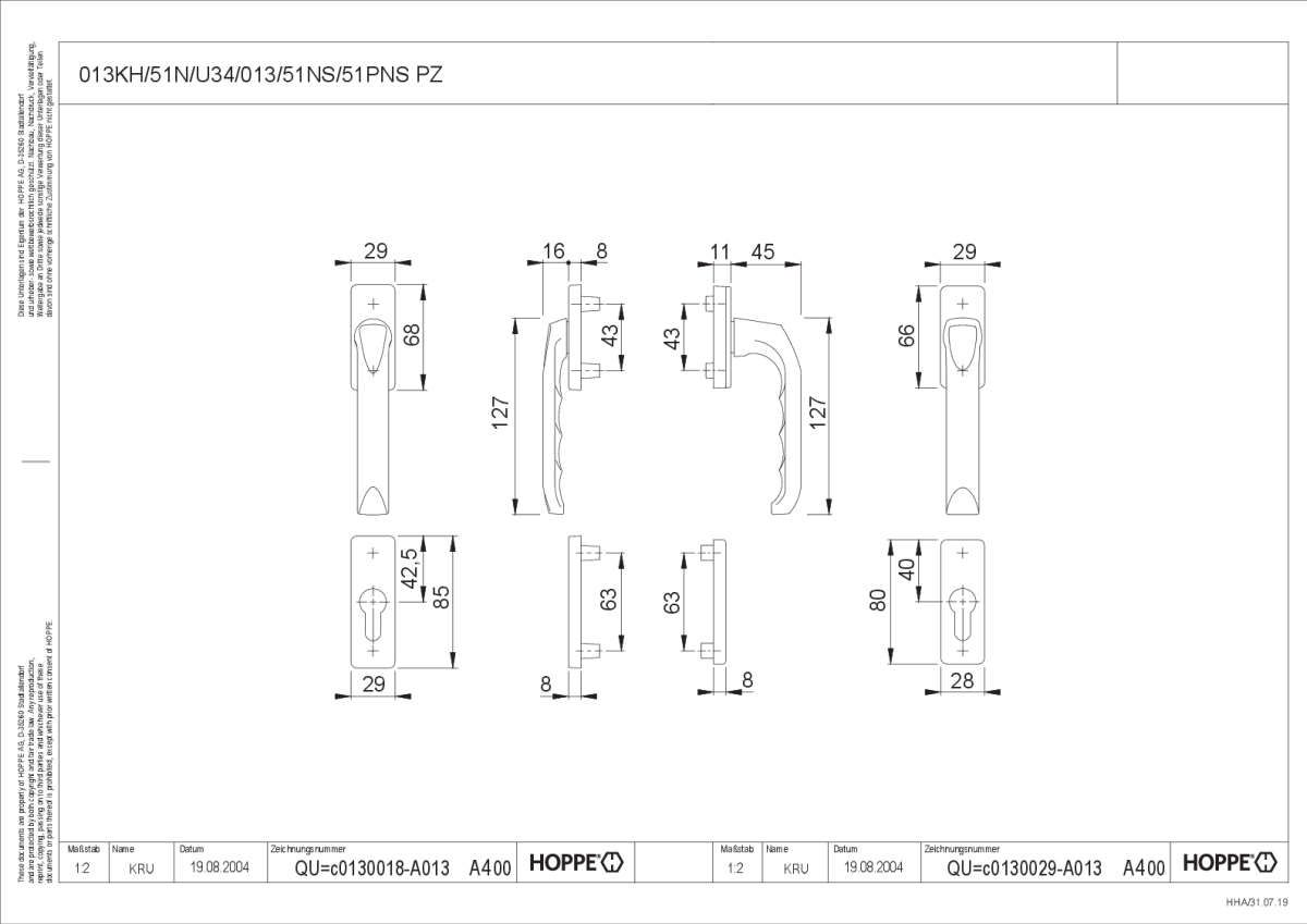 Fenstergriff-Garnitur (Kurzhalsgriff/Griff) London - 013KH/51N/U34/013/51NS/51PNS