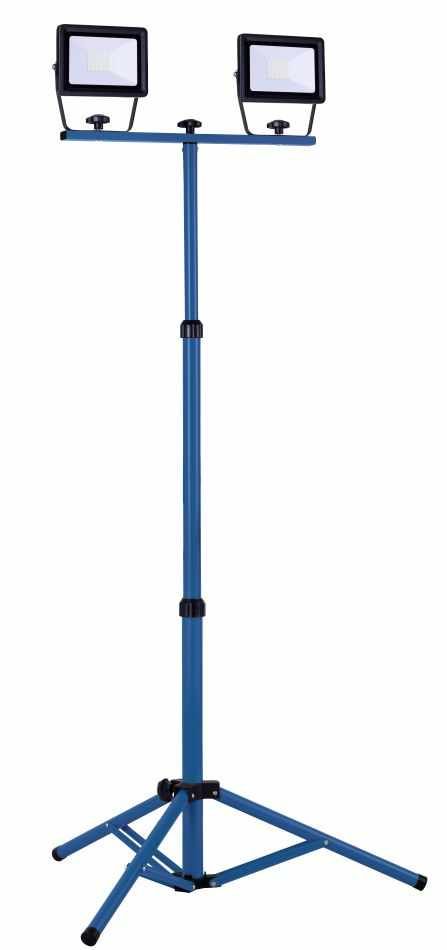 schwarz, auf blauem Stativ, max. 1,40m, 3m leichte Gummischlauchleitung H05RN-F 3G1,0 mit Schutzkontaktstecker.